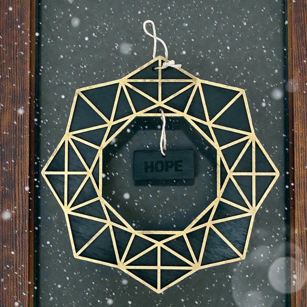 Handmade Wooden Geometric Holiday Wreath “Hope” Green/Gold NEW
